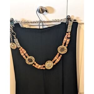 Vintage Wood Bead Metal Disk Chain Belt 27-42"